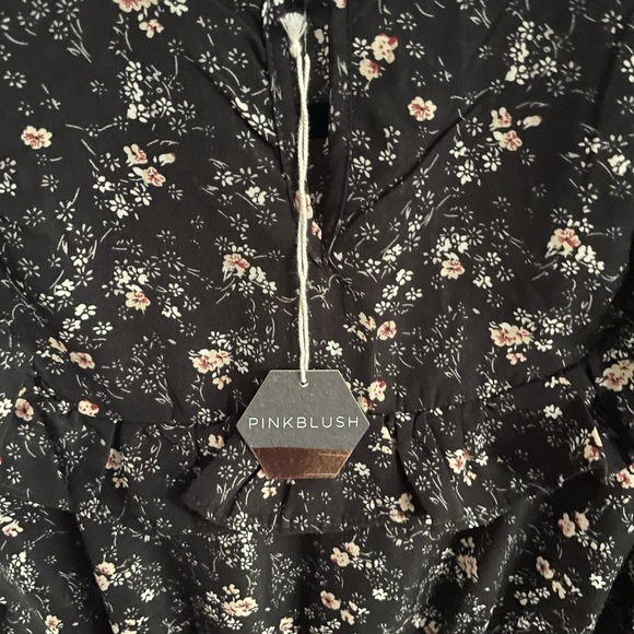 Black floral ruffle long sleeve maternity midi dress - Picture 4 of 6